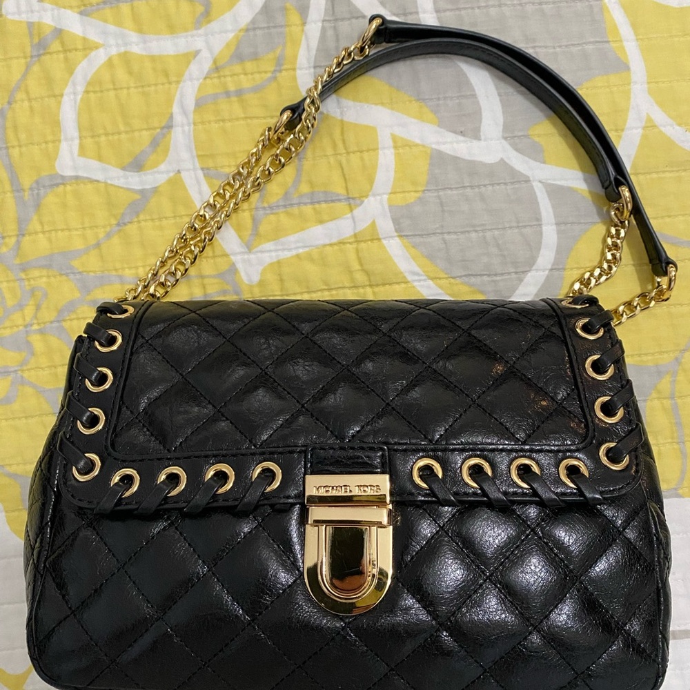 Michael Kors Hippie Grommet Sloan Quilted Leather Shoulder Bag Black